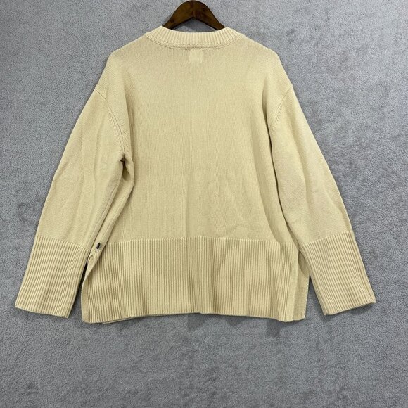 NEW Gap Womens L Beige Cotton Long-Sleeve Sweater With Ribbed Hem & Side slit - Picture 2 of 7